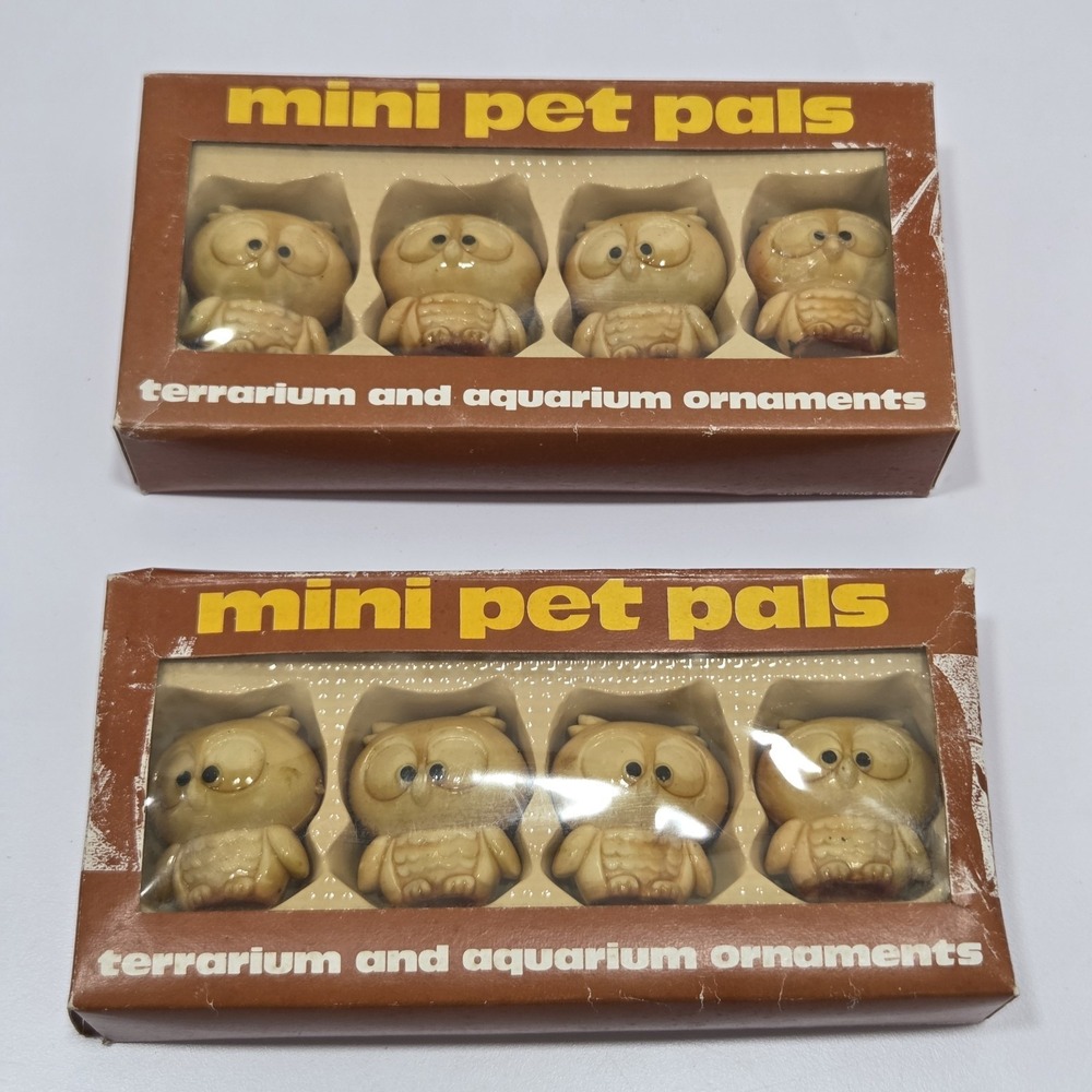 Vintage Mini Pet Pals Terrarium & Aquarium Owls Made In Hong Kong